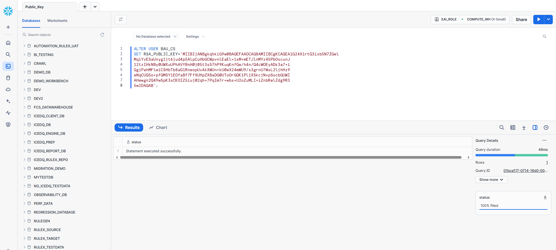 assign public key snowflake connection