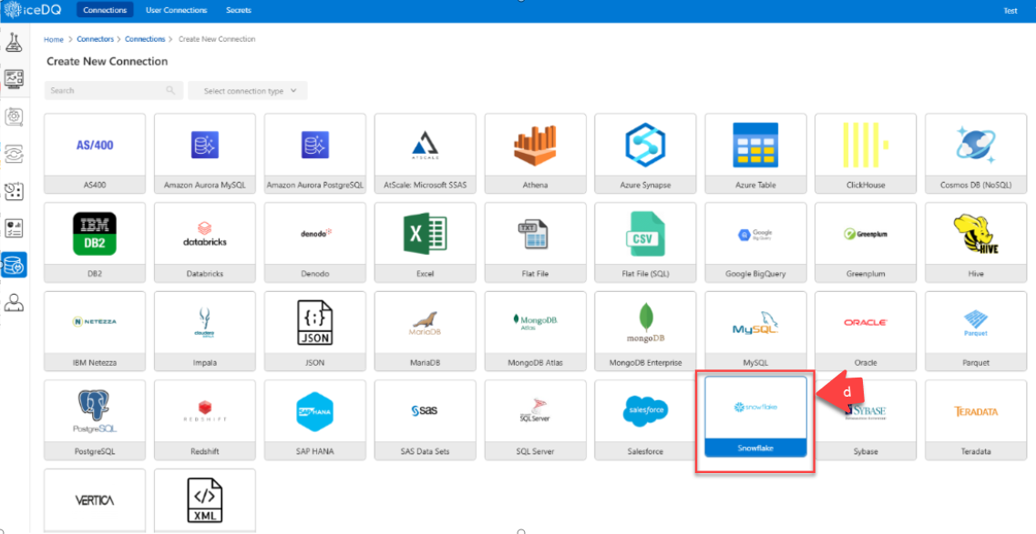 create new connection avaialble list snowflake connection