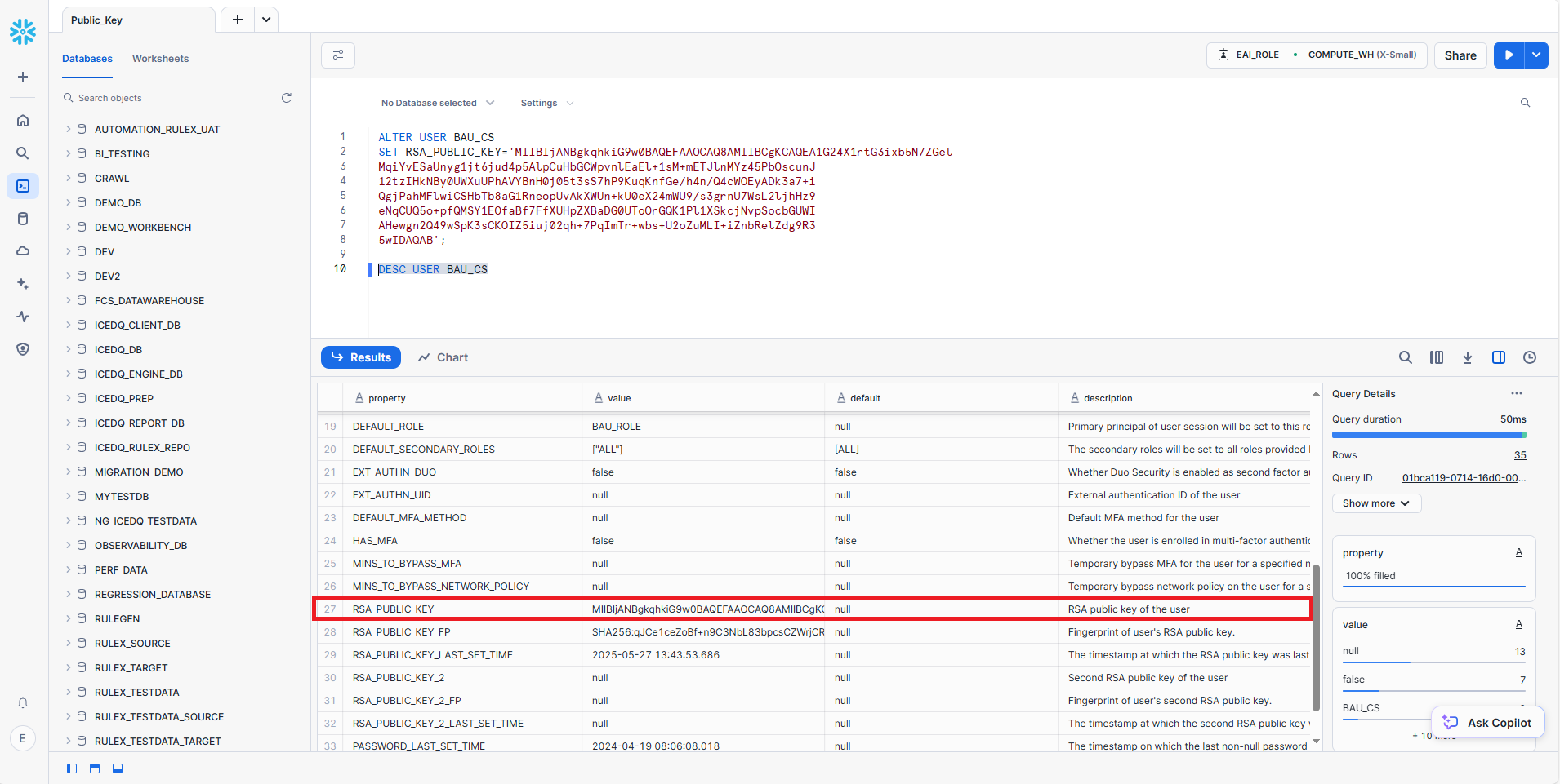 openssl rsa pub fingerprint snowflake connection