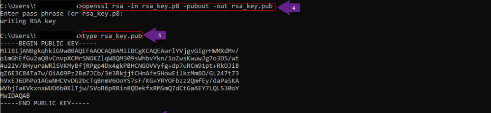 type rsa key pub snowflake connection